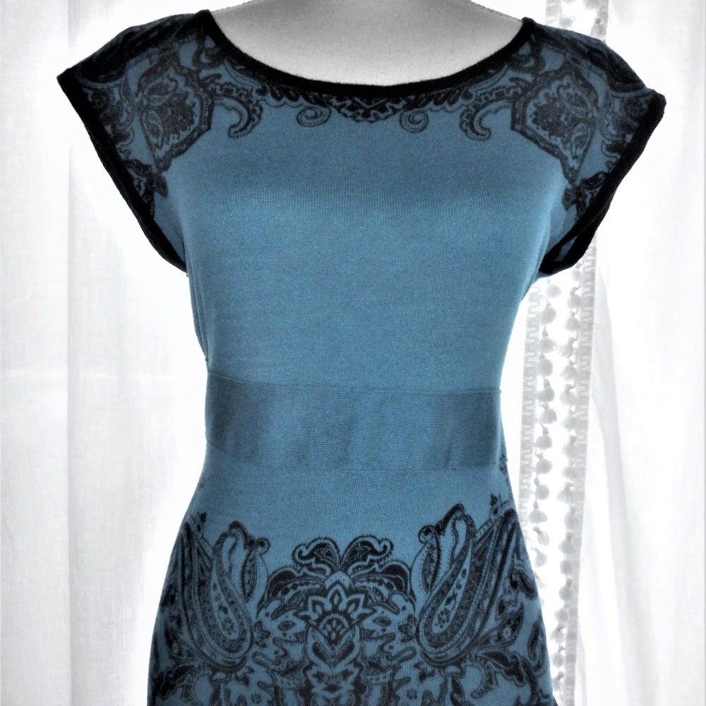 New York & Company Turquoise Knit Waist Tie Top S